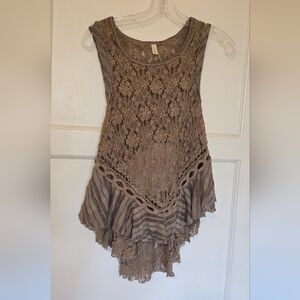 Free People Dark Bloom Brown Lace Layered Top